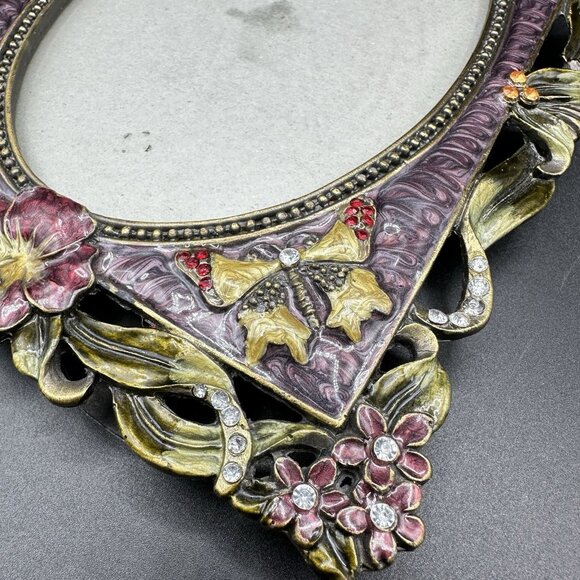 Enamel Jeweled Butterfly Flower Rhinestones Picture Frame Pier 1? Metal Purple - Picture 13 of 16
